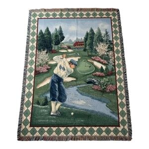 (1990’s) “The Back Nine” Golf Woven Tapestry Throw Blanket